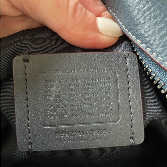 Coach X Peanuts Jaime Camera Bag with Snoopy Ski Motif, Blue Pebbled Leather - Picture 12 of 13